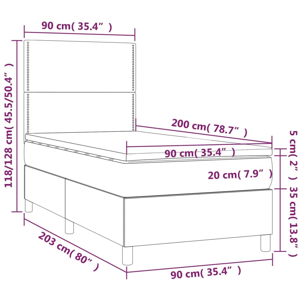 Κρεβάτι Boxspring με Στρώμα & LED Καφέ 90x200 εκ. Συνθ. Δέρμα