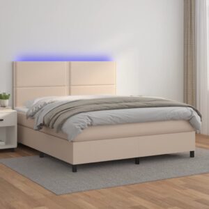 Κρεβάτι Boxspring Στρώμα&LED Καπουτσίνο 140x200 εκ. Συνθ. Δέρμα