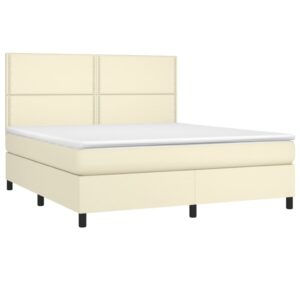 Κρεβάτι Boxspring με Στρώμα & LED Κρεμ 160x200 εκ. Συνθ. Δέρμα