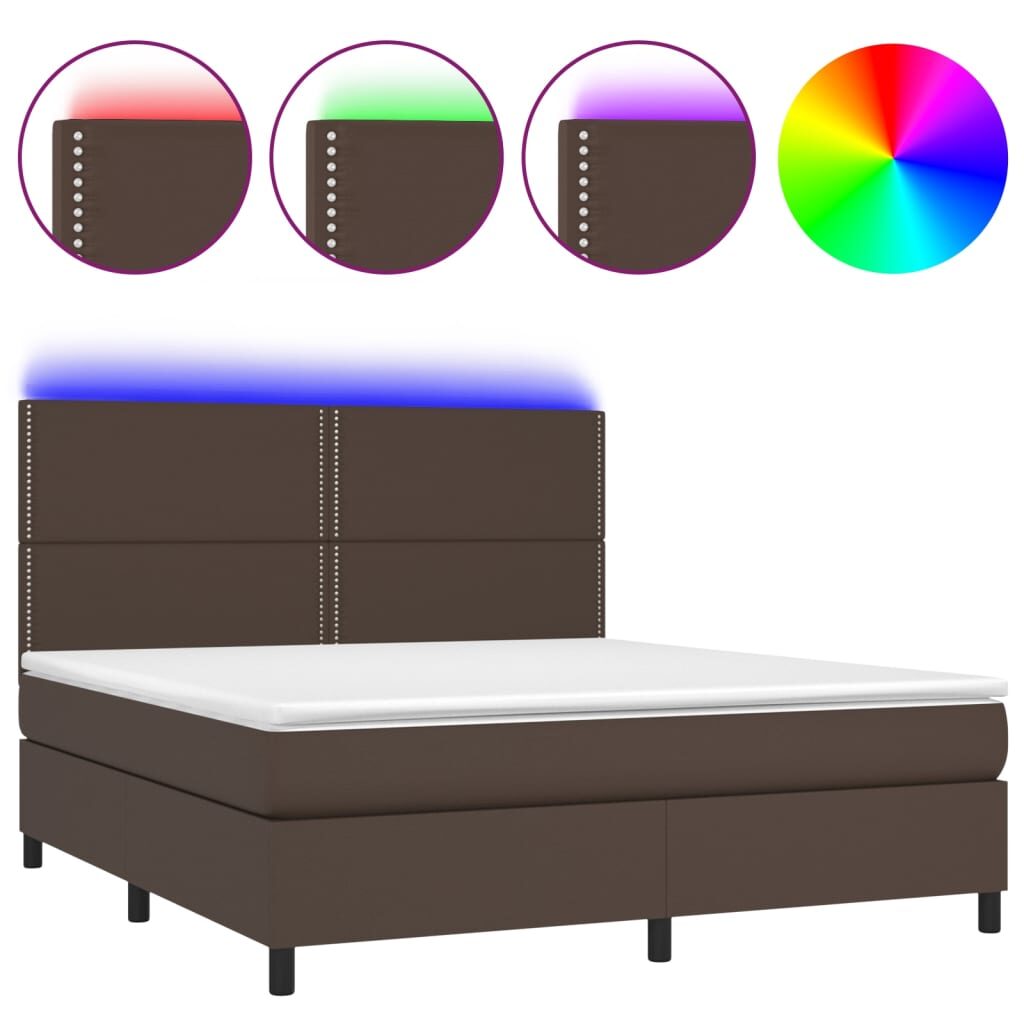 Κρεβάτι Boxspring με Στρώμα & LED Καφέ 180x200 εκ. Συνθ. Δέρμα