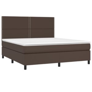 Κρεβάτι Boxspring με Στρώμα & LED Καφέ 180x200 εκ. Συνθ. Δέρμα