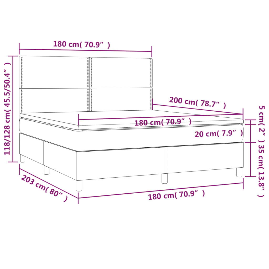 Κρεβάτι Boxspring με Στρώμα & LED Καφέ 180x200 εκ. Συνθ. Δέρμα