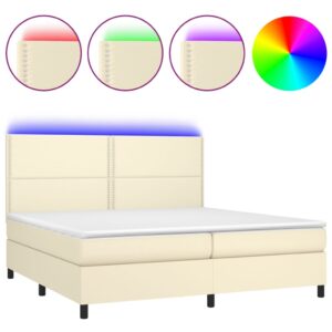 Κρεβάτι Boxspring με Στρώμα & LED Κρεμ 200x200 εκ. Συνθ. Δέρμα