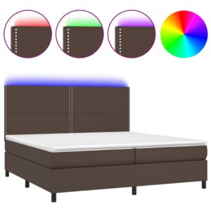 Κρεβάτι Boxspring με Στρώμα & LED Καφέ 200x200 εκ. Συνθ. Δέρμα