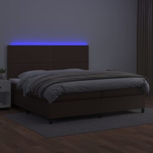 Κρεβάτι Boxspring με Στρώμα & LED Καφέ 200x200 εκ. Συνθ. Δέρμα