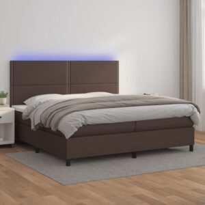 Κρεβάτι Boxspring με Στρώμα & LED Καφέ 200x200 εκ. Συνθ. Δέρμα