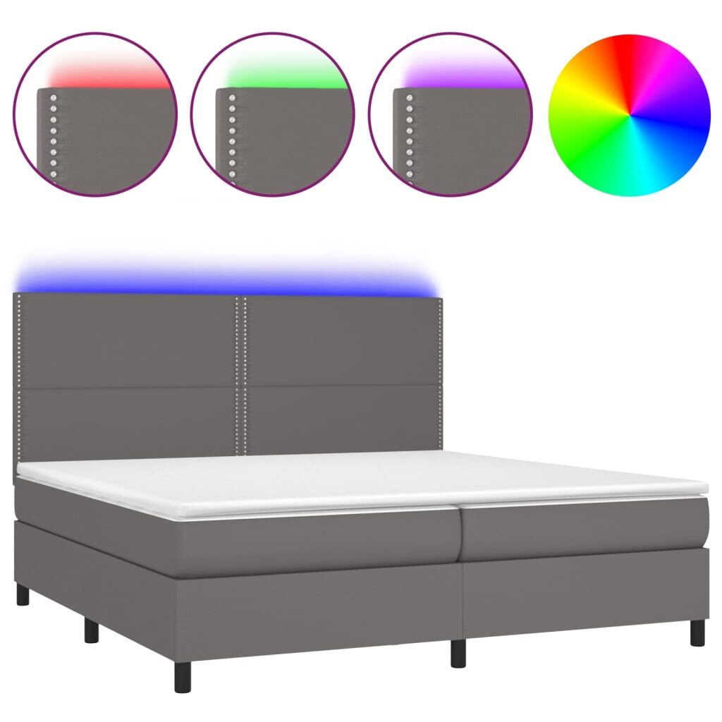 Κρεβάτι Boxspring με Στρώμα & LED Γκρι 200x200 εκ. Συνθ. Δέρμα