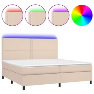 Κρεβάτι Boxspring Στρώμα&LED Καπουτσίνο 200x200 εκ. Συνθ. Δέρμα