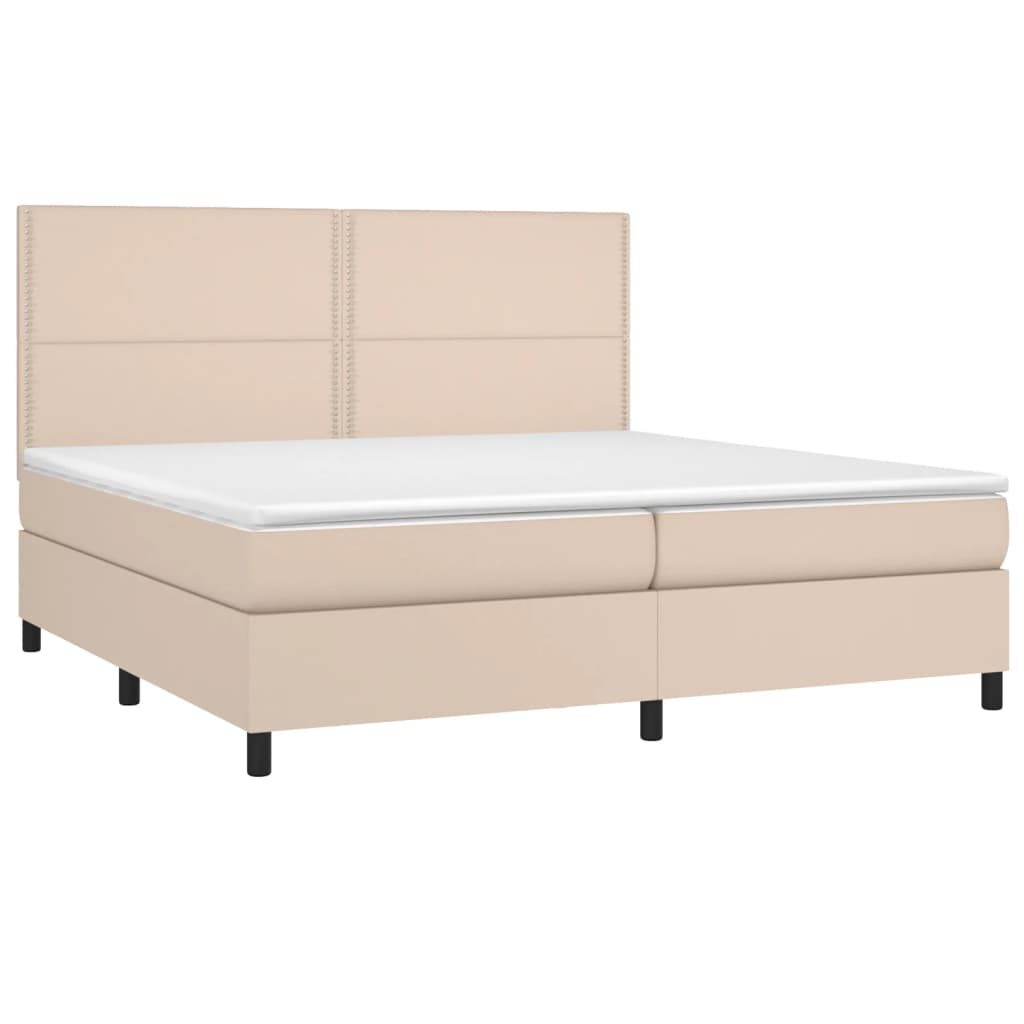 Κρεβάτι Boxspring Στρώμα&LED Καπουτσίνο 200x200 εκ. Συνθ. Δέρμα