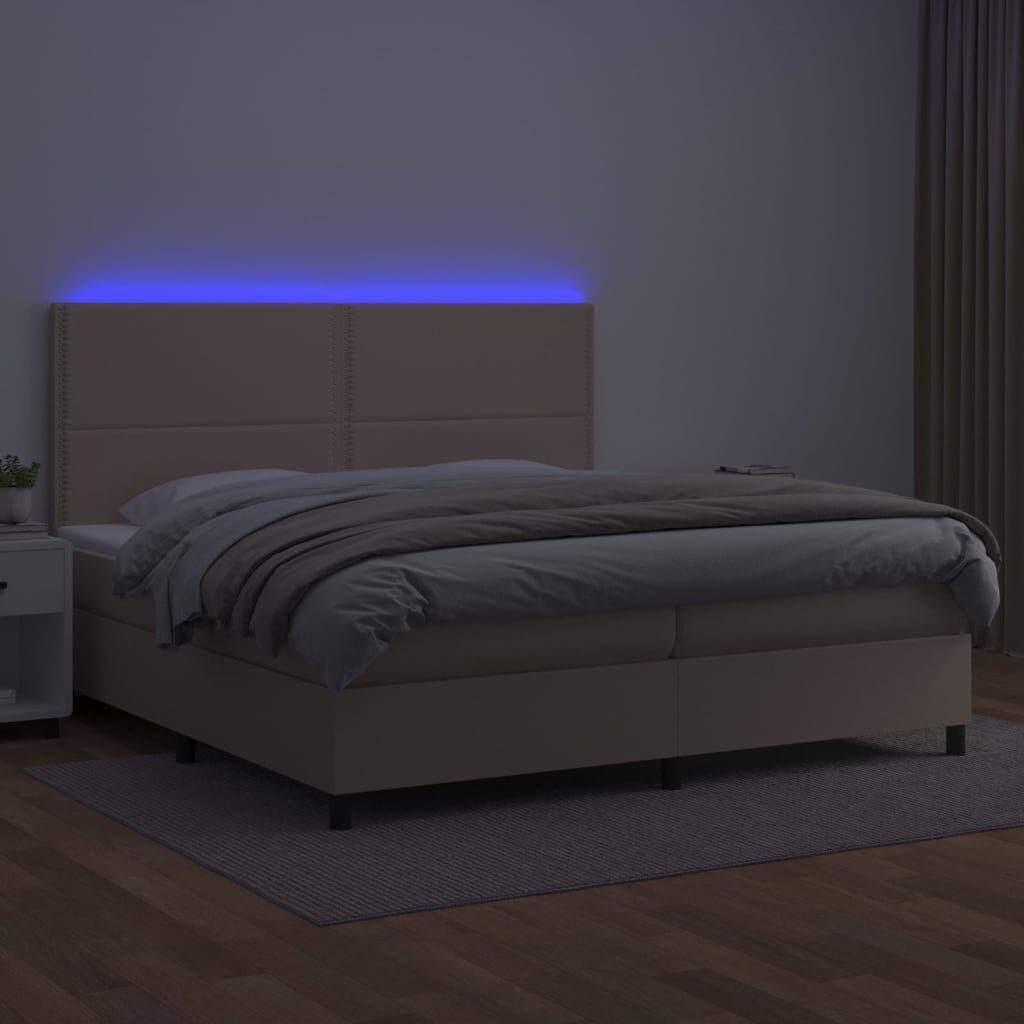 Κρεβάτι Boxspring Στρώμα&LED Καπουτσίνο 200x200 εκ. Συνθ. Δέρμα