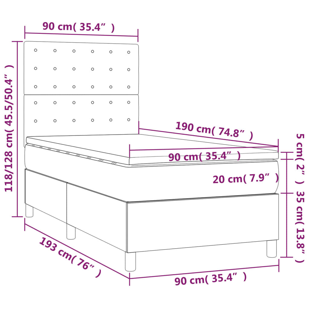 Κρεβάτι Boxspring Στρώμα&LED Καπουτσίνο 90x190 εκ. Συνθ. Δέρμα