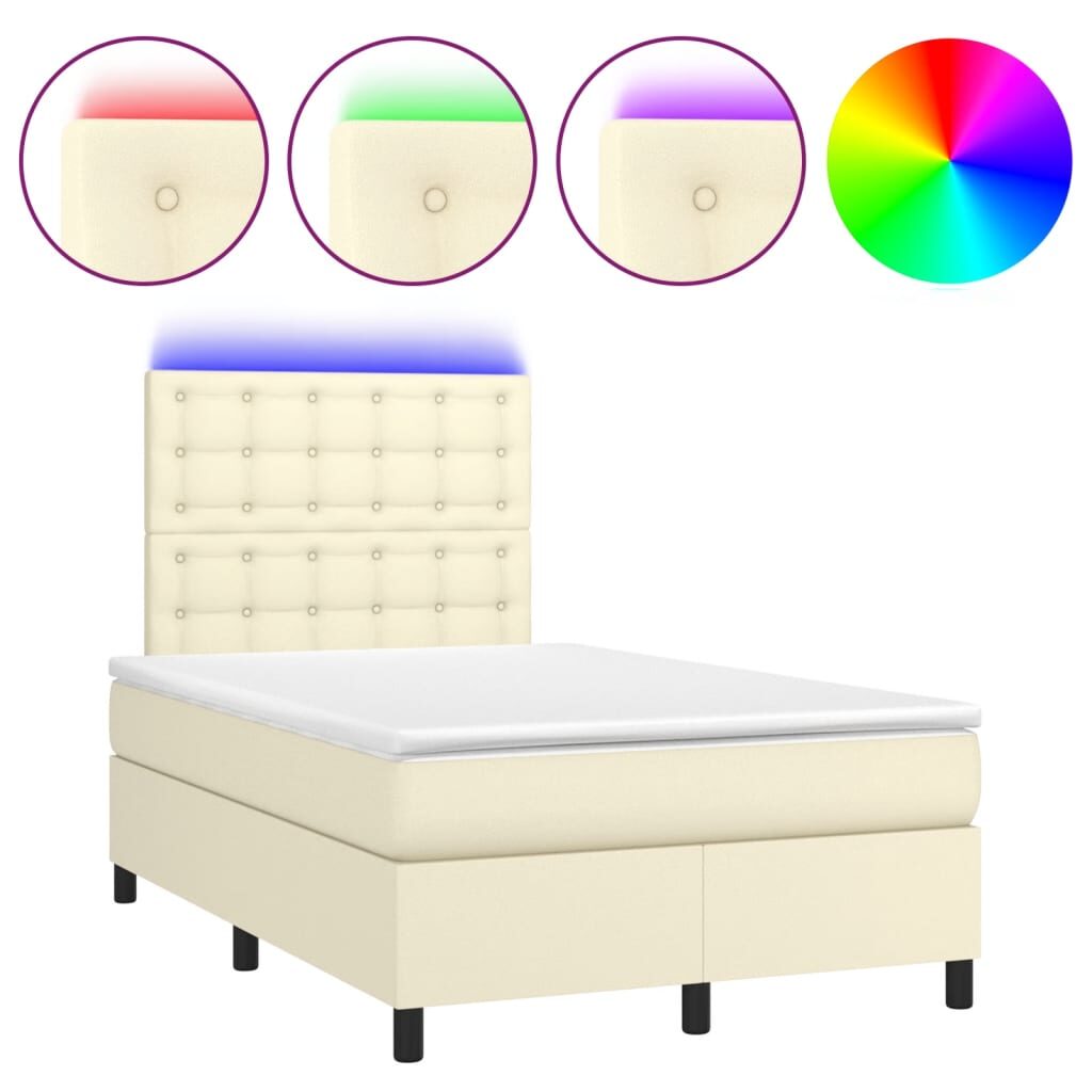 Κρεβάτι Boxspring με Στρώμα & LED Κρεμ 120x200 εκ. Συνθ. Δέρμα