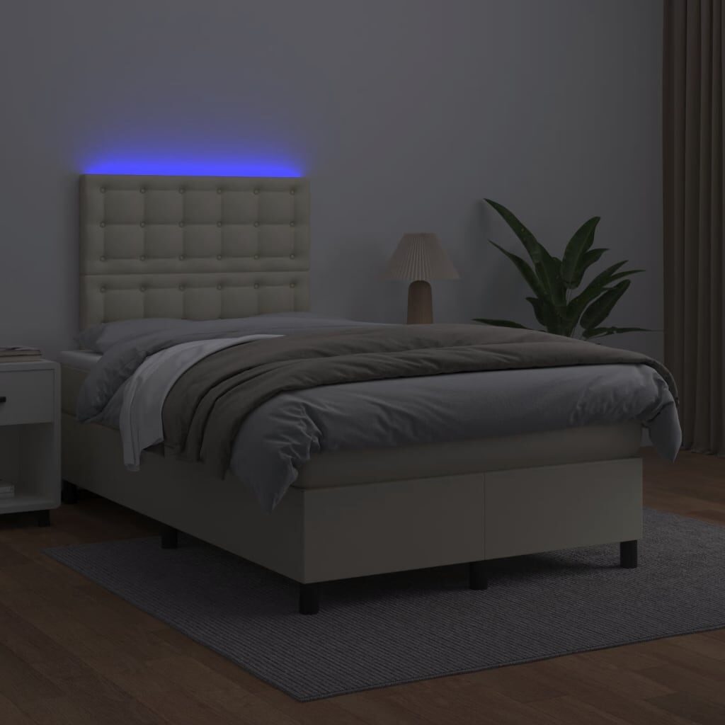 Κρεβάτι Boxspring με Στρώμα & LED Κρεμ 120x200 εκ. Συνθ. Δέρμα