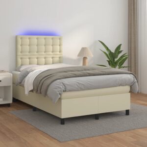 Κρεβάτι Boxspring με Στρώμα & LED Κρεμ 120x200 εκ. Συνθ. Δέρμα