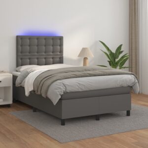 Κρεβάτι Boxspring με Στρώμα & LED Γκρι 120x200 εκ. Συνθ. Δέρμα