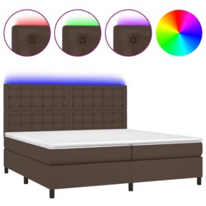 Κρεβάτι Boxspring με Στρώμα & LED Καφέ 200x200 εκ. Συνθ. Δέρμα