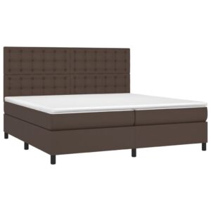 Κρεβάτι Boxspring με Στρώμα & LED Καφέ 200x200 εκ. Συνθ. Δέρμα