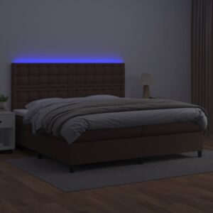 Κρεβάτι Boxspring με Στρώμα & LED Καφέ 200x200 εκ. Συνθ. Δέρμα