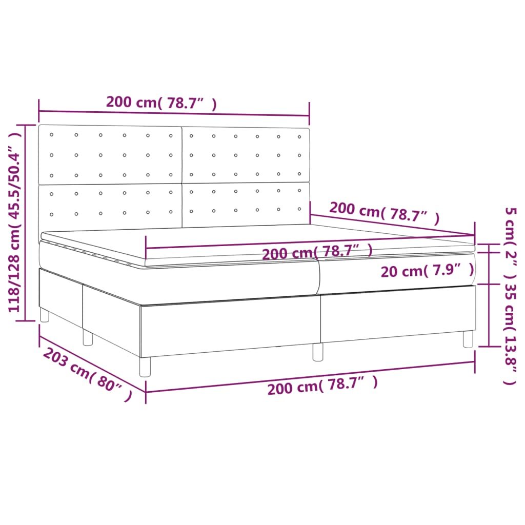 Κρεβάτι Boxspring με Στρώμα & LED Καφέ 200x200 εκ. Συνθ. Δέρμα