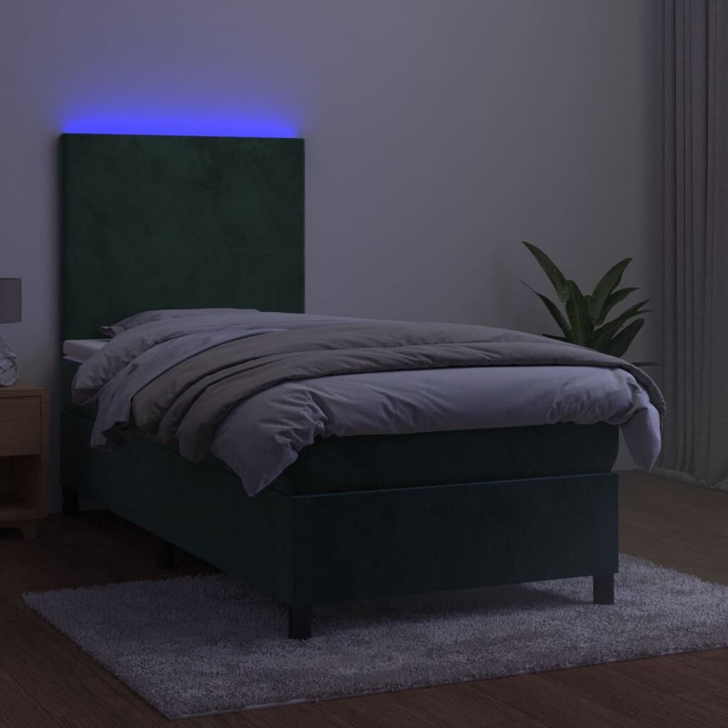 Κρεβάτι Boxspring με Στρώμα & LED Σκ. Πράσινο 80x200 εκ Βελούδο