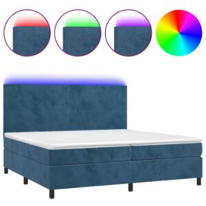 Κρεβάτι Boxspring με Στρώμα & LED Σκ. Μπλε 200x200εκ. Βελούδινο