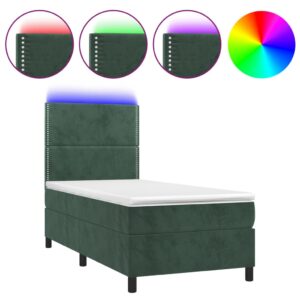 Κρεβάτι Boxspring με Στρώμα & LED Σκ. Πράσινο 80x200 εκ Βελούδο