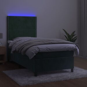 Κρεβάτι Boxspring με Στρώμα & LED Σκ. Πράσινο 80x200 εκ Βελούδο