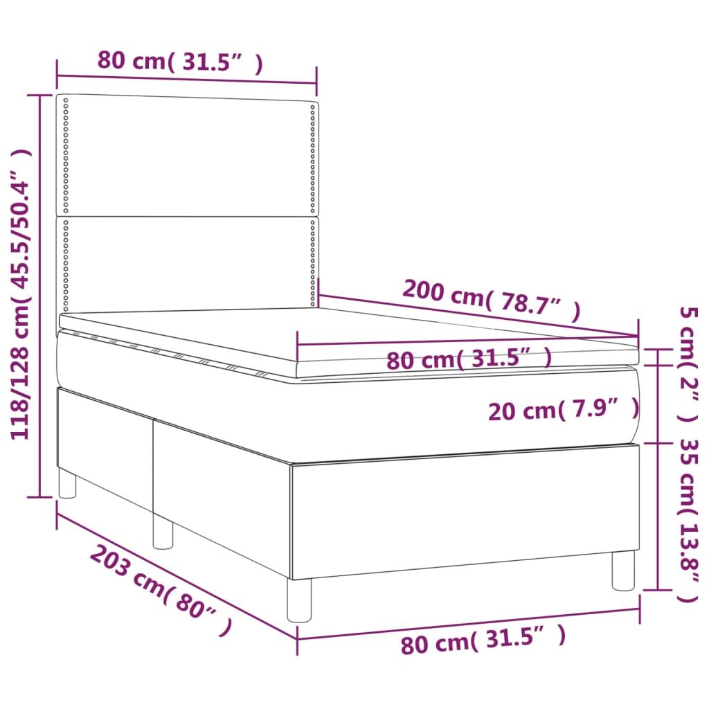 Κρεβάτι Boxspring με Στρώμα & LED Σκ. Πράσινο 80x200 εκ Βελούδο