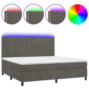 Κρεβάτι Boxspring με Στρώμα & LED Σκ. Γκρι 200x200εκ. Βελούδινο