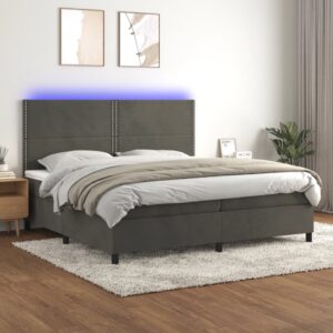 Κρεβάτι Boxspring με Στρώμα & LED Σκ. Γκρι 200x200εκ. Βελούδινο