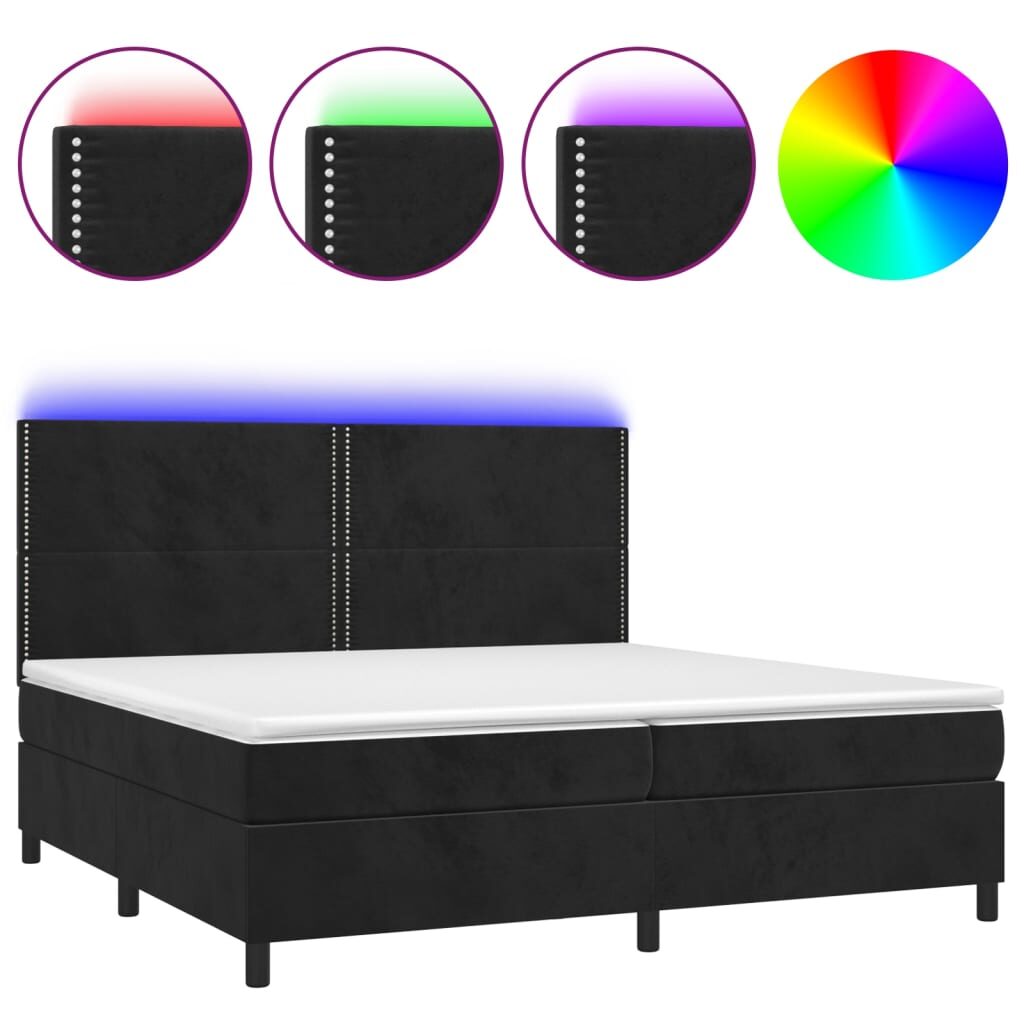 Κρεβάτι Boxspring με Στρώμα & LED Μαύρο 200x200 εκ. Βελούδινο