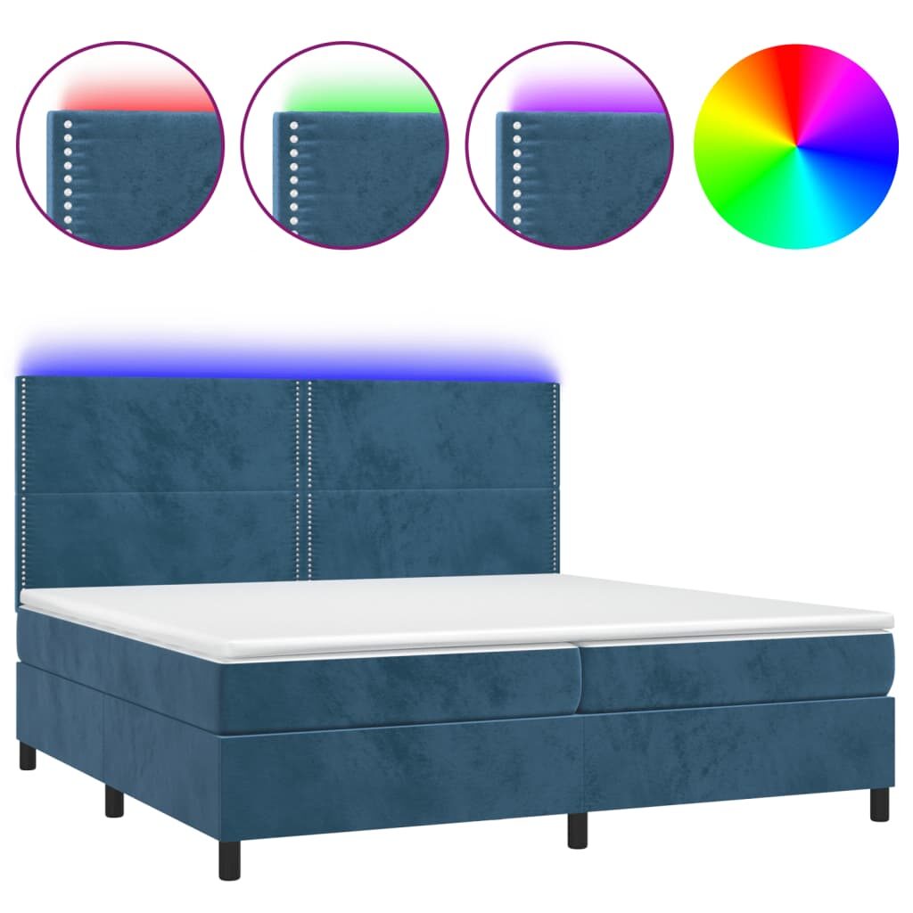 Κρεβάτι Boxspring με Στρώμα & LED Σκ. Μπλε 200x200εκ. Βελούδινο