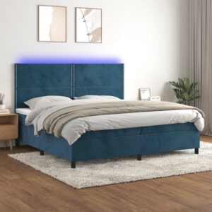 Κρεβάτι Boxspring με Στρώμα & LED Σκ. Μπλε 200x200εκ. Βελούδινο