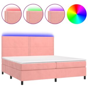 Κρεβάτι Boxspring με Στρώμα & LED Ροζ 200x200 εκ. Βελούδινο