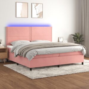 Κρεβάτι Boxspring με Στρώμα & LED Ροζ 200x200 εκ. Βελούδινο