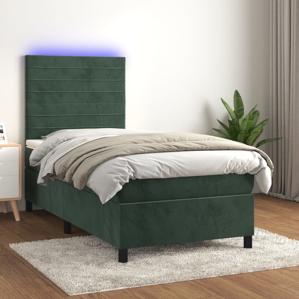 Κρεβάτι Boxspring με Στρώμα & LED Σκ. Πράσινο 80x200 εκ Βελούδο