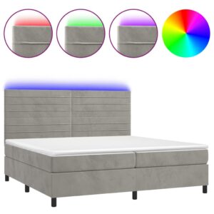 Κρεβάτι Boxspring με Στρώμα & LED Αν.Γκρι 200x200 εκ. Βελούδινο