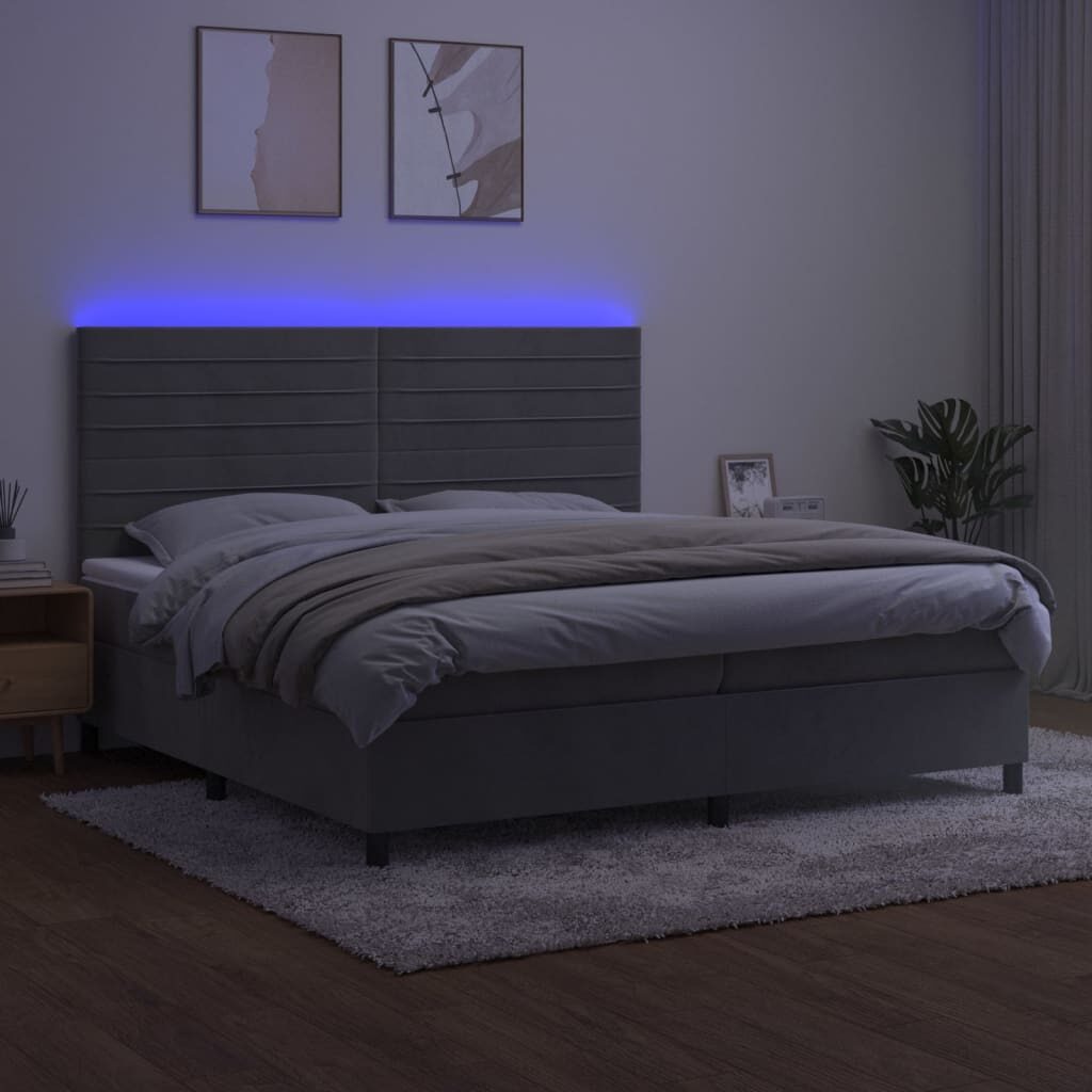 Κρεβάτι Boxspring με Στρώμα & LED Αν.Γκρι 200x200 εκ. Βελούδινο