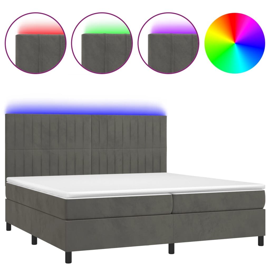 Κρεβάτι Boxspring με Στρώμα & LED Σκ. Γκρι 200x200εκ. Βελούδινο