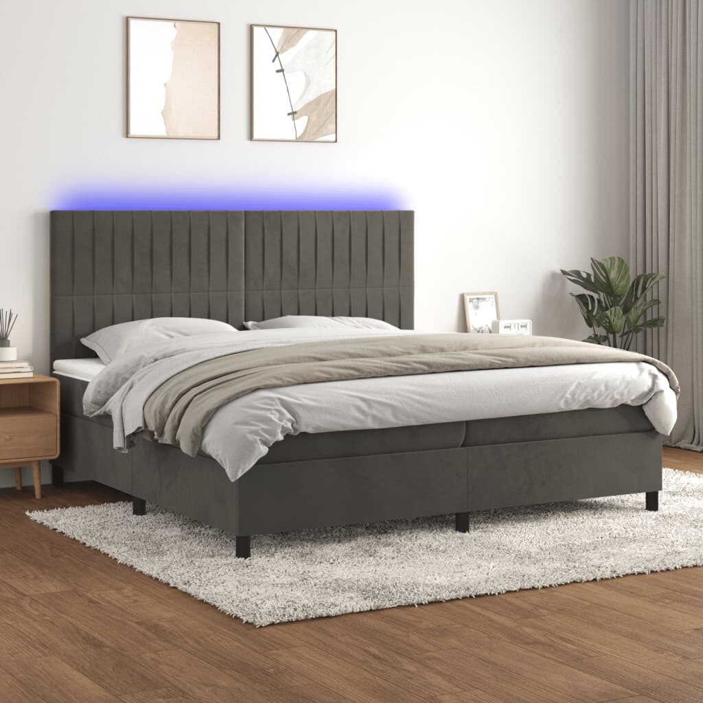 Κρεβάτι Boxspring με Στρώμα & LED Σκ. Γκρι 200x200εκ. Βελούδινο