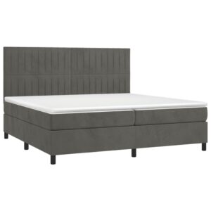 Κρεβάτι Boxspring με Στρώμα & LED Σκ. Γκρι 200x200εκ. Βελούδινο