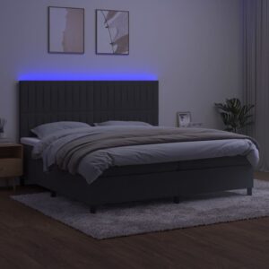 Κρεβάτι Boxspring με Στρώμα & LED Σκ. Γκρι 200x200εκ. Βελούδινο