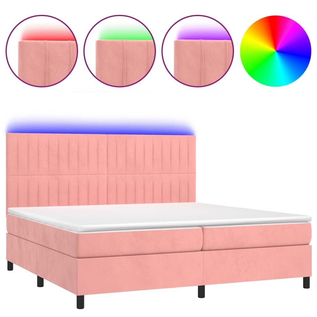 Κρεβάτι Boxspring με Στρώμα & LED Ροζ 200x200 εκ. Βελούδινο