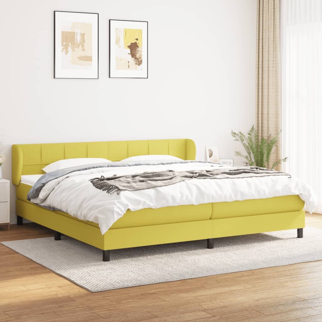 Κρεβάτι Boxspring με Στρώμα Πράσινο 200x200 εκ. Υφασμάτινο