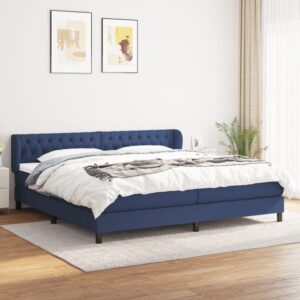 Κρεβάτι Boxspring με Στρώμα Μπλε 200x200 εκ. Υφασμάτινο