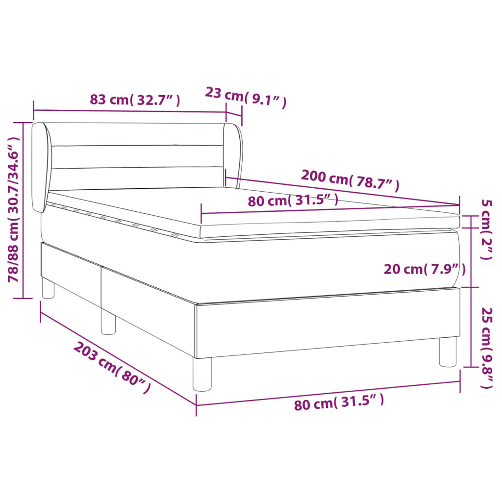 Κρεβάτι Boxspring με Στρώμα Πράσινο 80 x 200 εκ. Υφασμάτινο