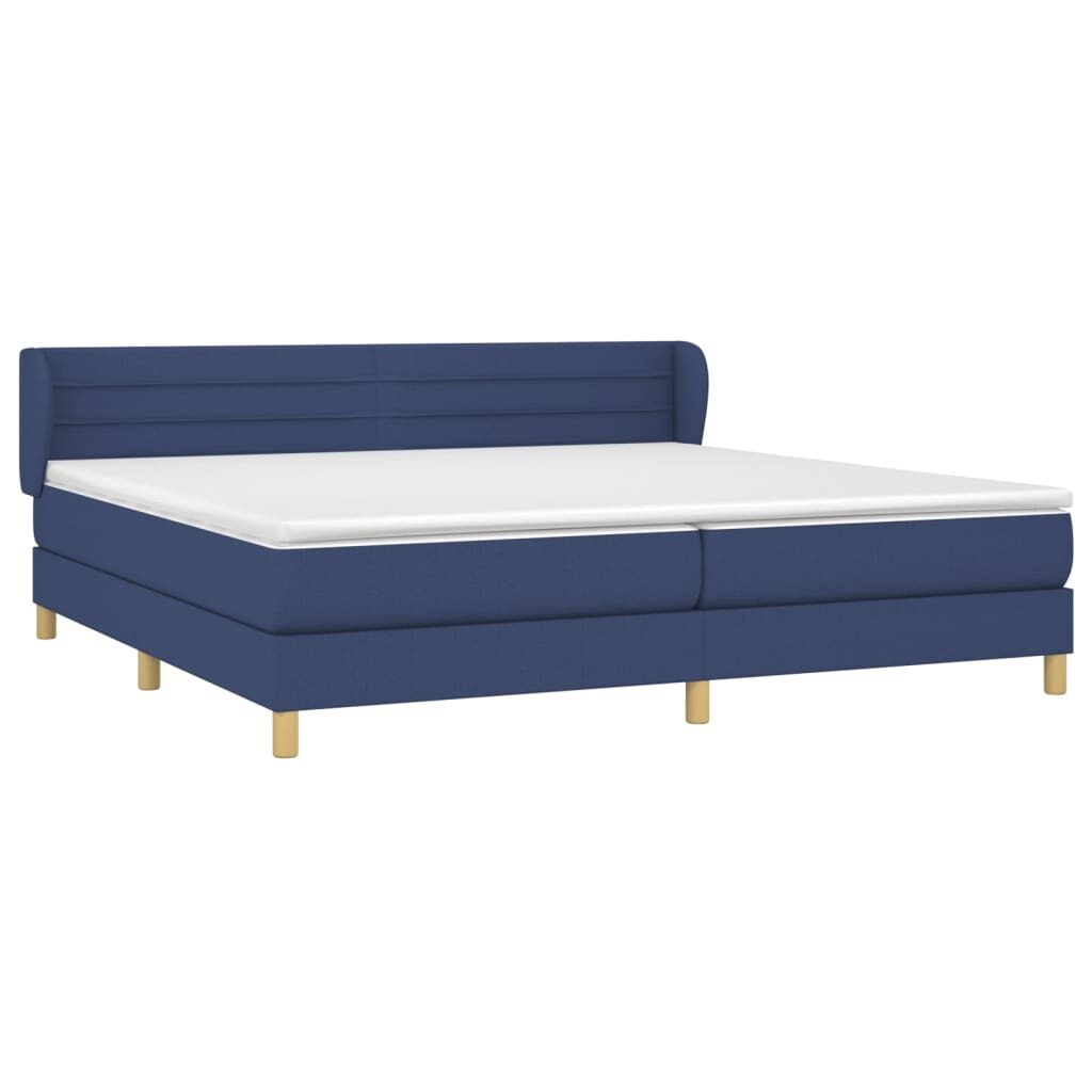 Κρεβάτι Boxspring με Στρώμα Μπλε 200x200 εκ. Υφασμάτινο