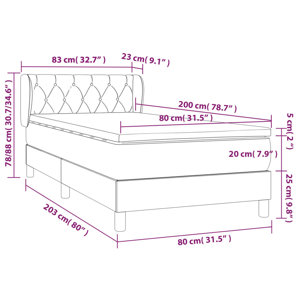 Κρεβάτι Boxspring με Στρώμα Πράσινο 80 x 200 εκ. Υφασμάτινο