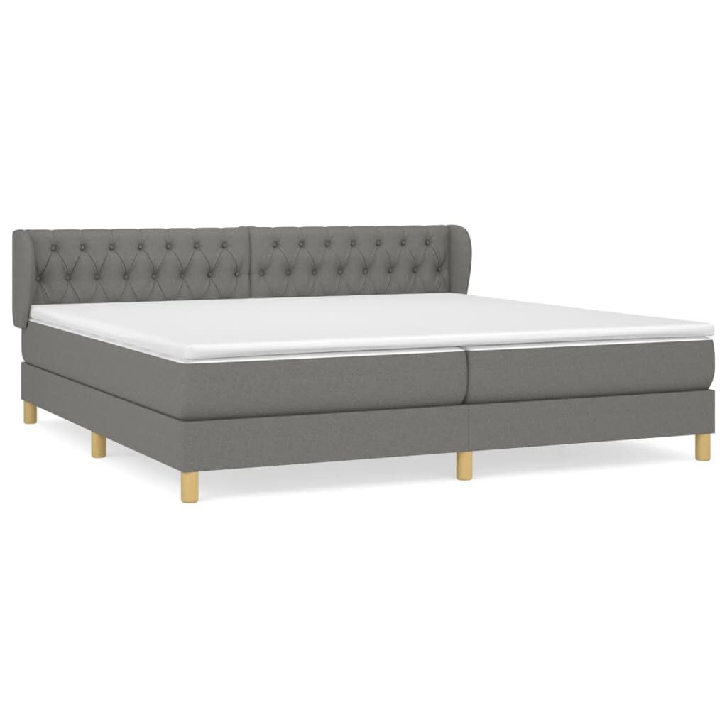 Κρεβάτι Boxspring με Στρώμα Σκούρο Γκρι 200x200 εκ. Υφασμάτινο