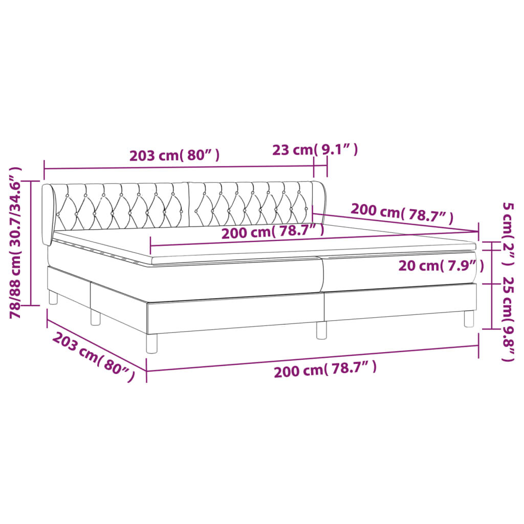 Κρεβάτι Boxspring με Στρώμα Taupe 200x200 εκ. Υφασμάτινο